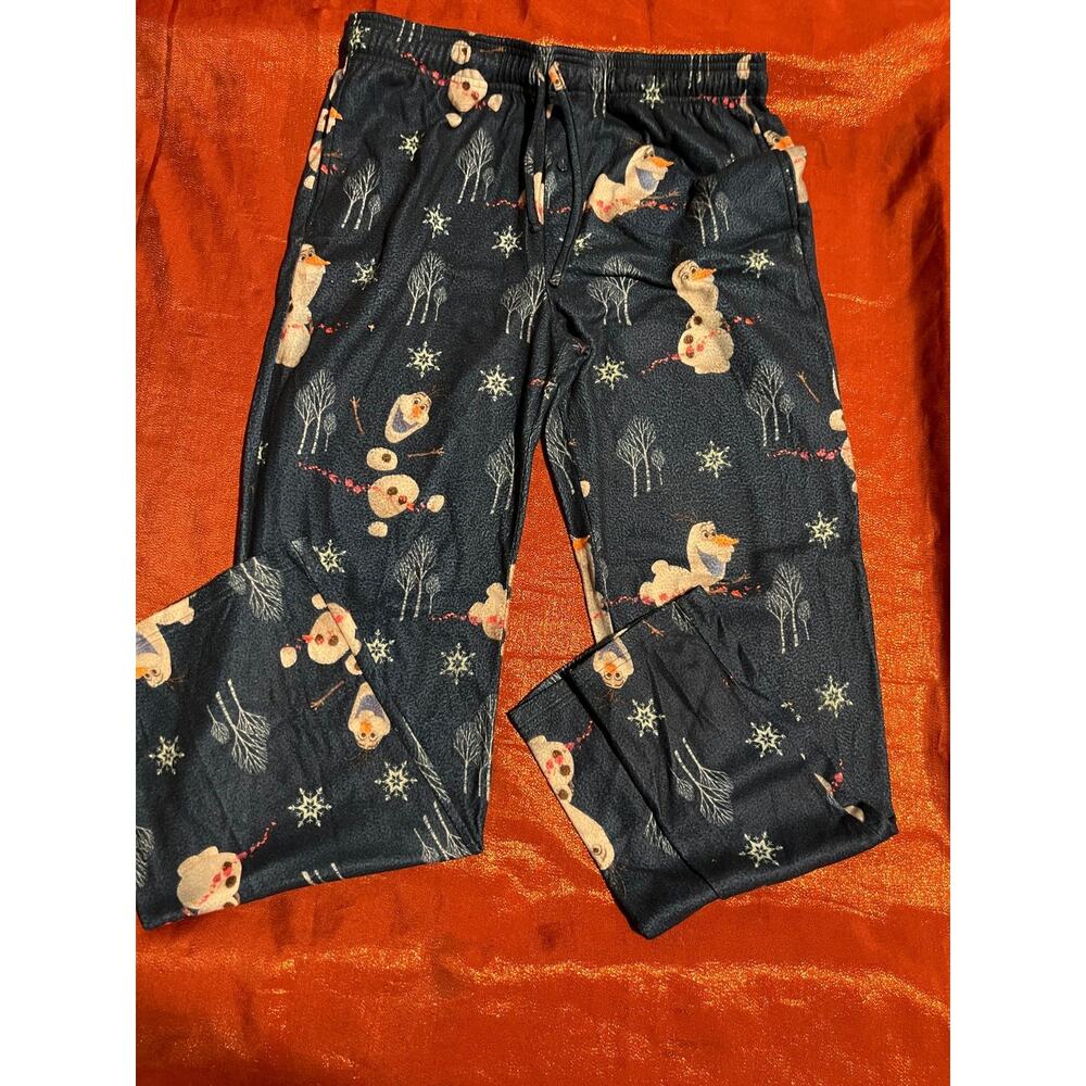 Disney Frozen II Pajama Pants Womens L Olaf Print Navy Fleece Lounge Sleep